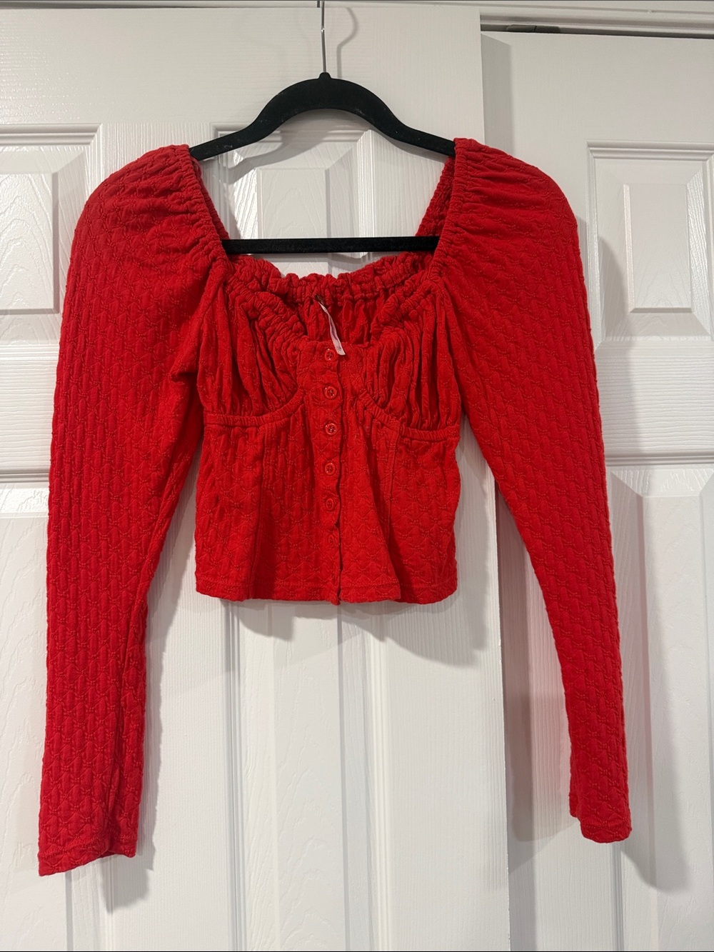 Free People ladybug Red Smocked Button-Front Long Sleeve Top
